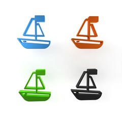 Canvas Print - Colorful Toy boat icon isolated on white background. Minimalism concept. 3D render illustration