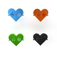 Wall Mural - Colorful Heart rate icon isolated on white background. Heartbeat sign. Heart pulse icon. Cardiogram icon. Minimalism concept. 3D render illustration