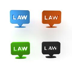 Poster - Colorful Location law icon isolated on white background. Minimalism concept. 3D render illustration