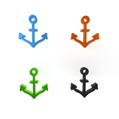 Sticker - Colorful Anchor icon isolated on white background. Minimalism concept. 3D render illustration