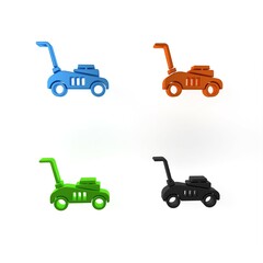 Canvas Print - Colorful Lawn mower icon isolated on white background. Lawn mower cutting grass. Minimalism concept. 3D render illustration