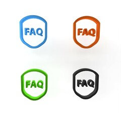 Sticker - Colorful Shield with text FAQ information icon isolated on white background. Guard sign. Security, safety, protection, privacy concept. Minimalism concept. 3D render illustration