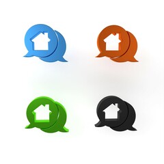 Wall Mural - Colorful Real estate message house in speech bubble icon isolated on white background. Minimalism concept. 3D render illustration