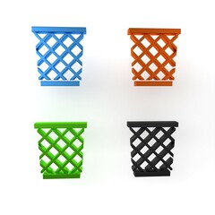 Poster - Colorful Trash can icon isolated on white background. Garbage bin sign. Recycle basket icon. Office trash icon. Minimalism concept. 3D render illustration