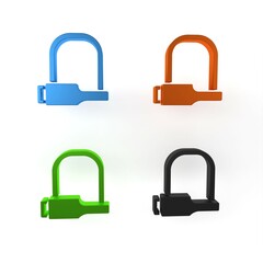 Poster - Colorful Bicycle lock U shaped industrial icon isolated on white background. Minimalism concept. 3D render illustration