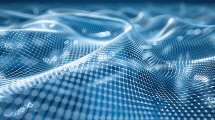 Wall Mural - silver digital mesh against a cosmic blue background, creating a high-tech feel suitable for text in