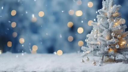 Wall Mural - Christmas tree in the snow with bokeh background. New Year concept.