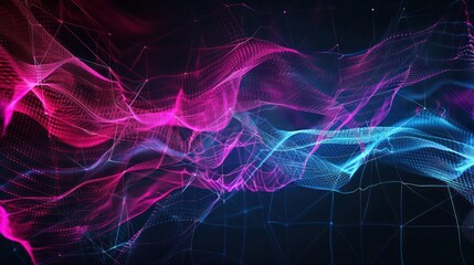 Wall Mural - vibrant mesh of bright fuchsia and electric blue lines on a dark background, ideal for engaging text
