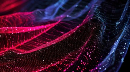 Wall Mural - vibrant mesh of ruby and sapphire fibers, weaving an elegant network on a black background, designed