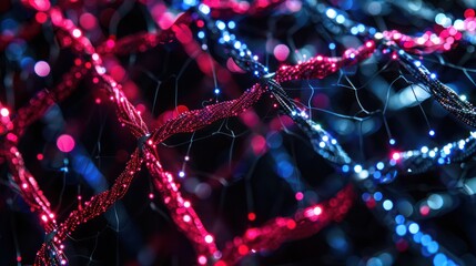 Wall Mural - vibrant mesh of ruby and sapphire fibers, weaving an elegant network on a black background, designed