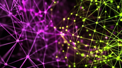 Wall Mural - vibrant purple and lime green digital connections on a matte black background, perfect for highlight