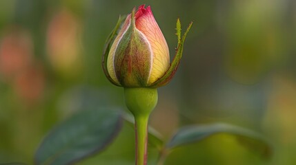 Wall Mural - A close-up of a rose bud, just starting to bloom.