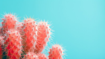 Wall Mural - Fashion Cactus Coral on Pastel Blue Background