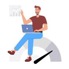 Sticker - Person monitoring business performance chart, flat illustration 

