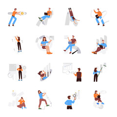 Wall Mural - bundle of progress and analysis flat illustrations