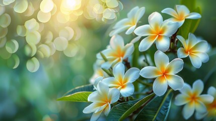 Poster - Frangipani Tree with Blooming White and Yellow Flowers