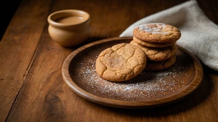 Wall Mural - snickerdoodle cookie served aesthetically in a wooden plate and table