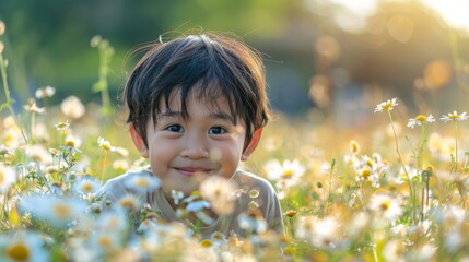 Wall Mural - Child in a Field of Flowers