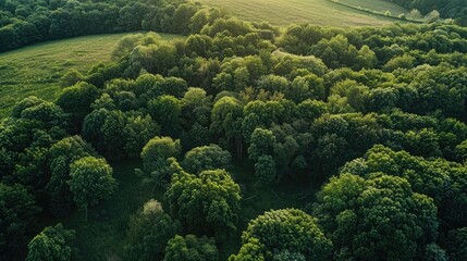 Wall Mural - Drone captures scenic green forest in rural setting