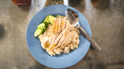 Wall Mural - Chicken rice on a plate in a restaurant