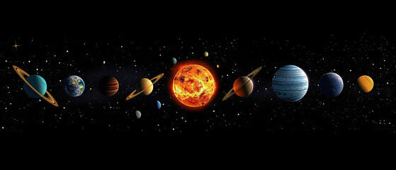 Wall Mural - solar system planets in deep space. solar system planet, comet, sun and star. realistic solar system