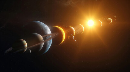 Wall Mural - solar system planets in deep space. solar system planet, comet, sun and star. realistic solar system