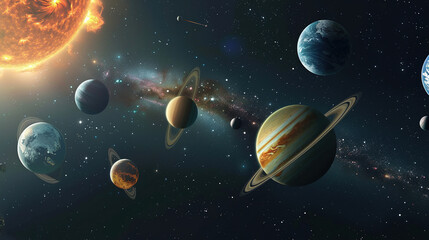 Wall Mural - solar system planets in deep space. solar system planet, comet, sun and star. realistic solar system