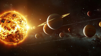 Wall Mural - solar system planets in deep space. solar system planet, comet, sun and star. realistic solar system
