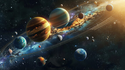 Wall Mural - solar system planets in deep space. solar system planet, comet, sun and star. realistic solar system