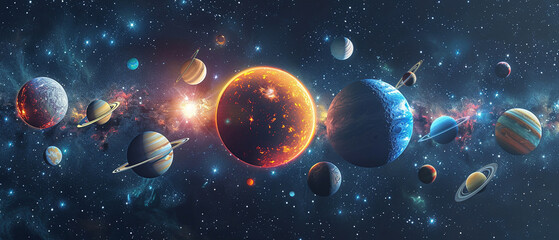 Wall Mural - solar system planets in deep space. solar system planet, comet, sun and star. realistic solar system