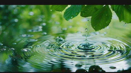 Wall Mural - water drop on green leaf