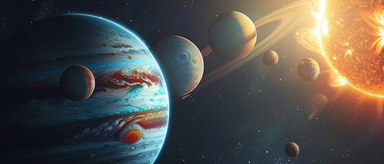 Wall Mural - solar system planets in deep space. solar system planet, comet, sun and star. realistic solar system
