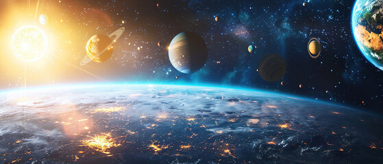 Wall Mural - solar system planets in deep space. backdrop of a solar system with planets and stars. beautiful bac