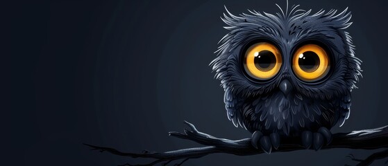 Wall Mural -  An owl perched on a tree branch, its eyes radiantly glowing from its head