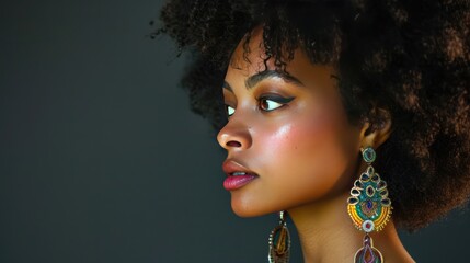 Wall Mural - Jewelry model showcasing a collection of earrings in a fashion shoot.