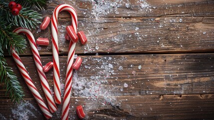 Sticker - Candy canes for Christmas on rustic wooden backdrop