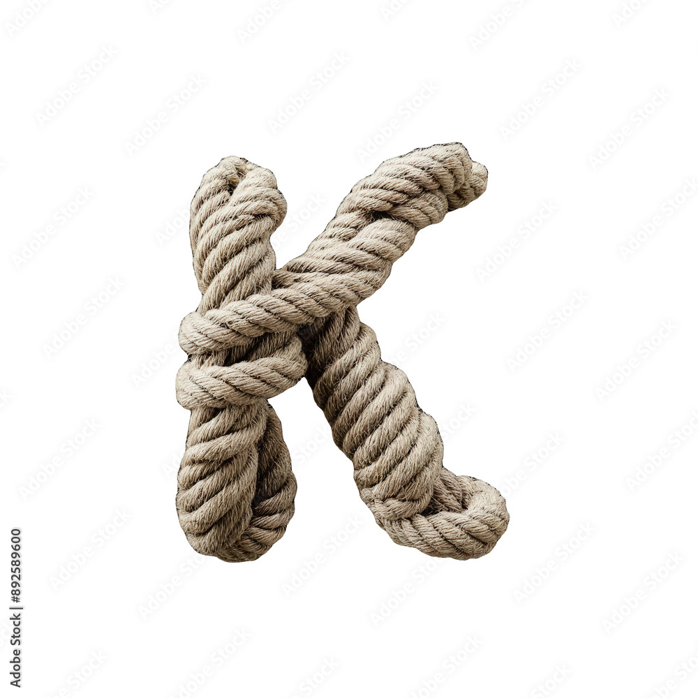 Letter K. Natural Rope and Cord Artstyle. typography font, alphabet abc ...