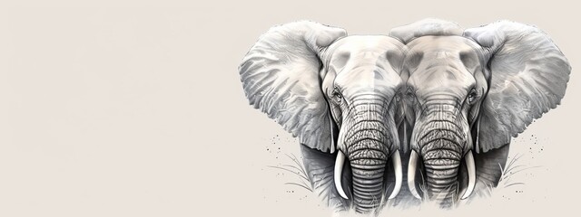 Wall Mural -  A drawing of an elephant's head with its tusks curled