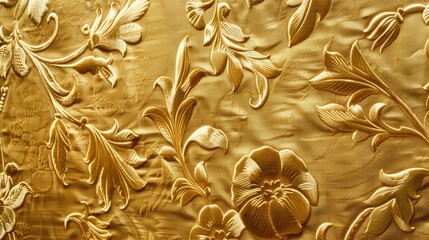 Poster - Background of gold colored floral patterned upholstery fabric