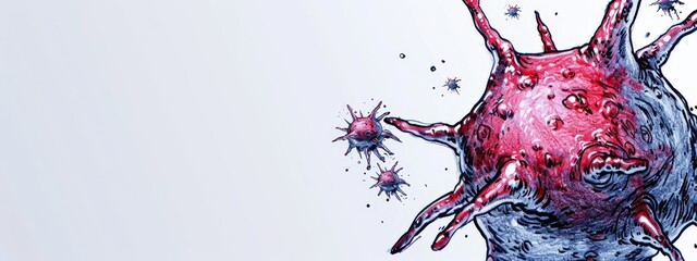 Wall Mural -  A tight shot of a single blood cell, displaying stray drops, or splatters, along its edge and posterior surface