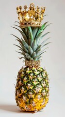 A pineapple wearing a crown feeling proud and rega 374 pineapple, fruit, food, isolated, tropical, fresh, healthy, white, sweet, ripe, juicy, ananas, green, diet, object, yellow, exotic, dessert, raw,