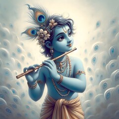 Sticker - Beautiful portrait of lord krishna playing flute