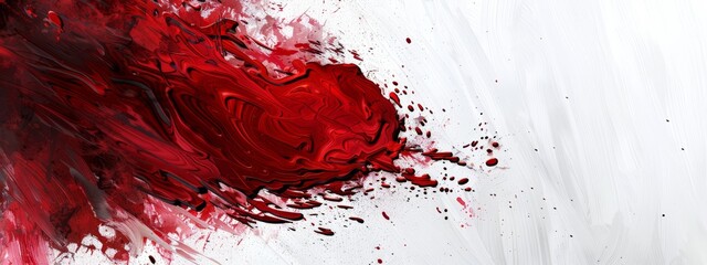 Wall Mural -  A red heart painting, encircled by white and red splatters, on a wall