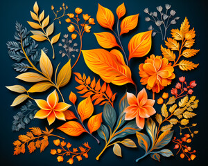 Wall Mural - 4 Photo Collage Creative and eye-catching poster design for fall sales. Includes colorful leaves, pumpkins and other fall elements. Vector illustration suitable for print or digital use.