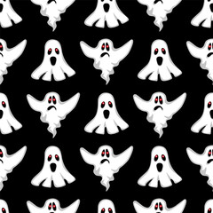 Wall Mural - Vector pattern with ghosts on a black background. Halloween.