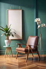 Canvas Print - Modern living room with a chair and a potted plant.