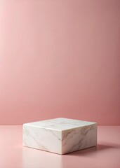 Sticker - Minimalist setup with a marble block and pink wall.