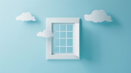 Paper cut Window icon isolated on blue background