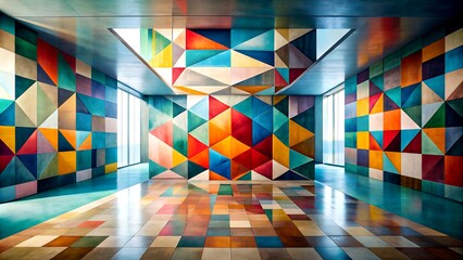 Wall Mural - a geometric abstract painting explores the interplay of form and space generative ai image