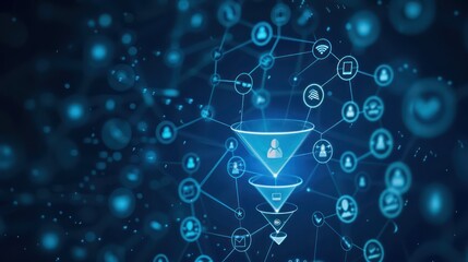 Wall Mural - abstract marketing funnel concept with digital icons representing each stage of the customer journey